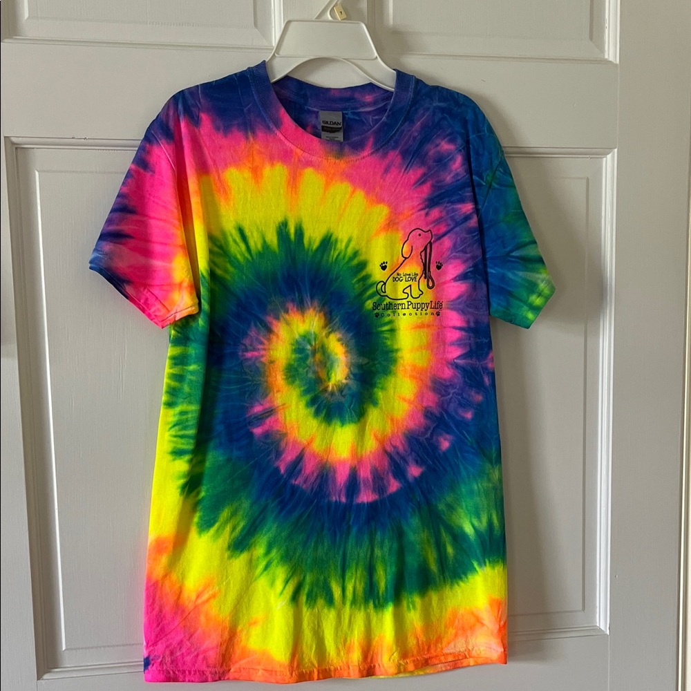 Gildan Tie-Dye T-Shirt - Pink, Yellow, Blue Swirl New Without Tags
